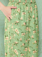 Janasya Women's Green Moss Digital Floral Printed Straight Casual Kurta Set