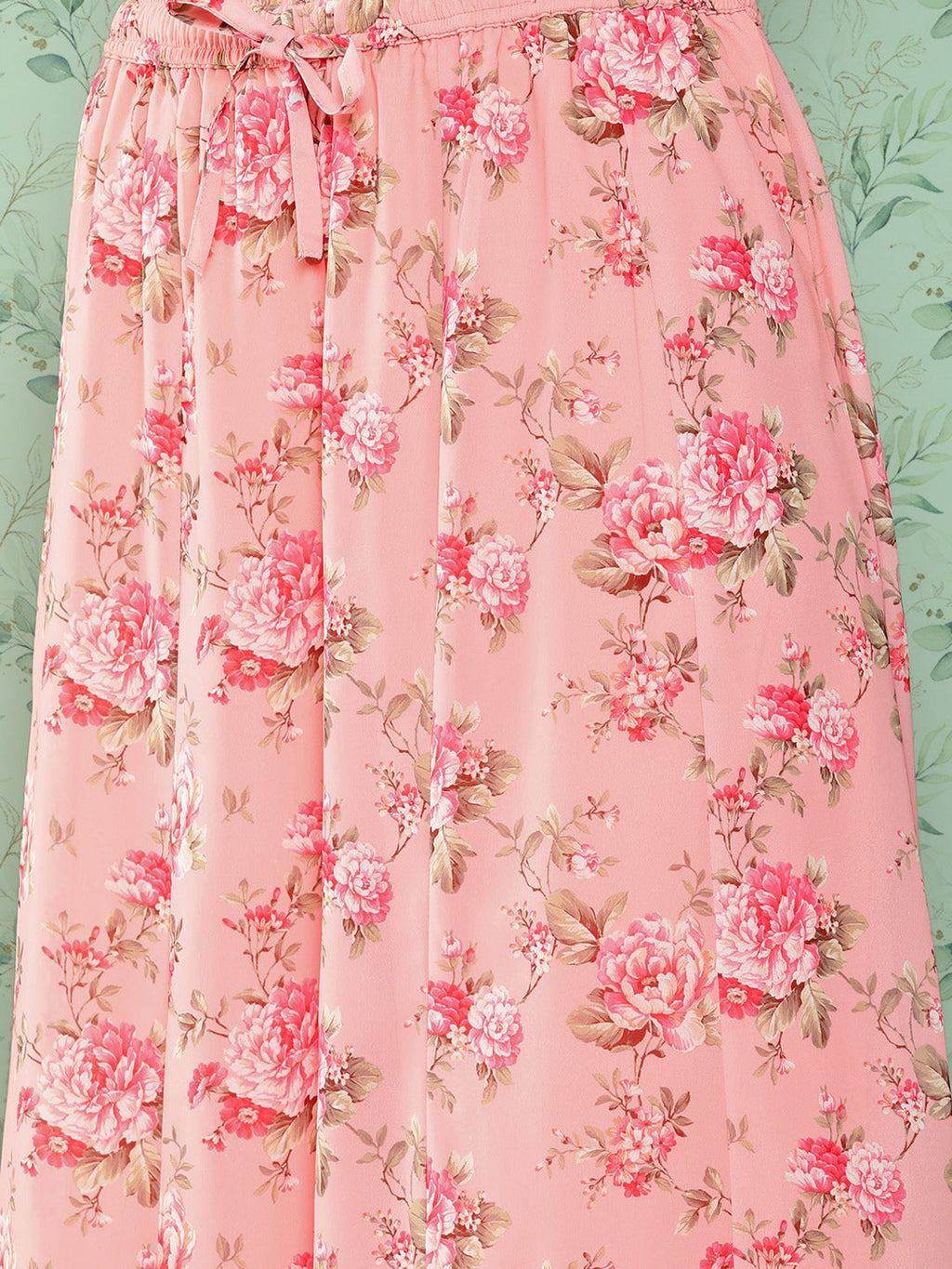 Janasya Women's Peach Georgette Digital Floral Printed Peplum Festive Top Set