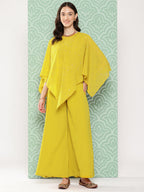 Janasya Women's Yellow Crepe Solid Crop Top Festive Top Set