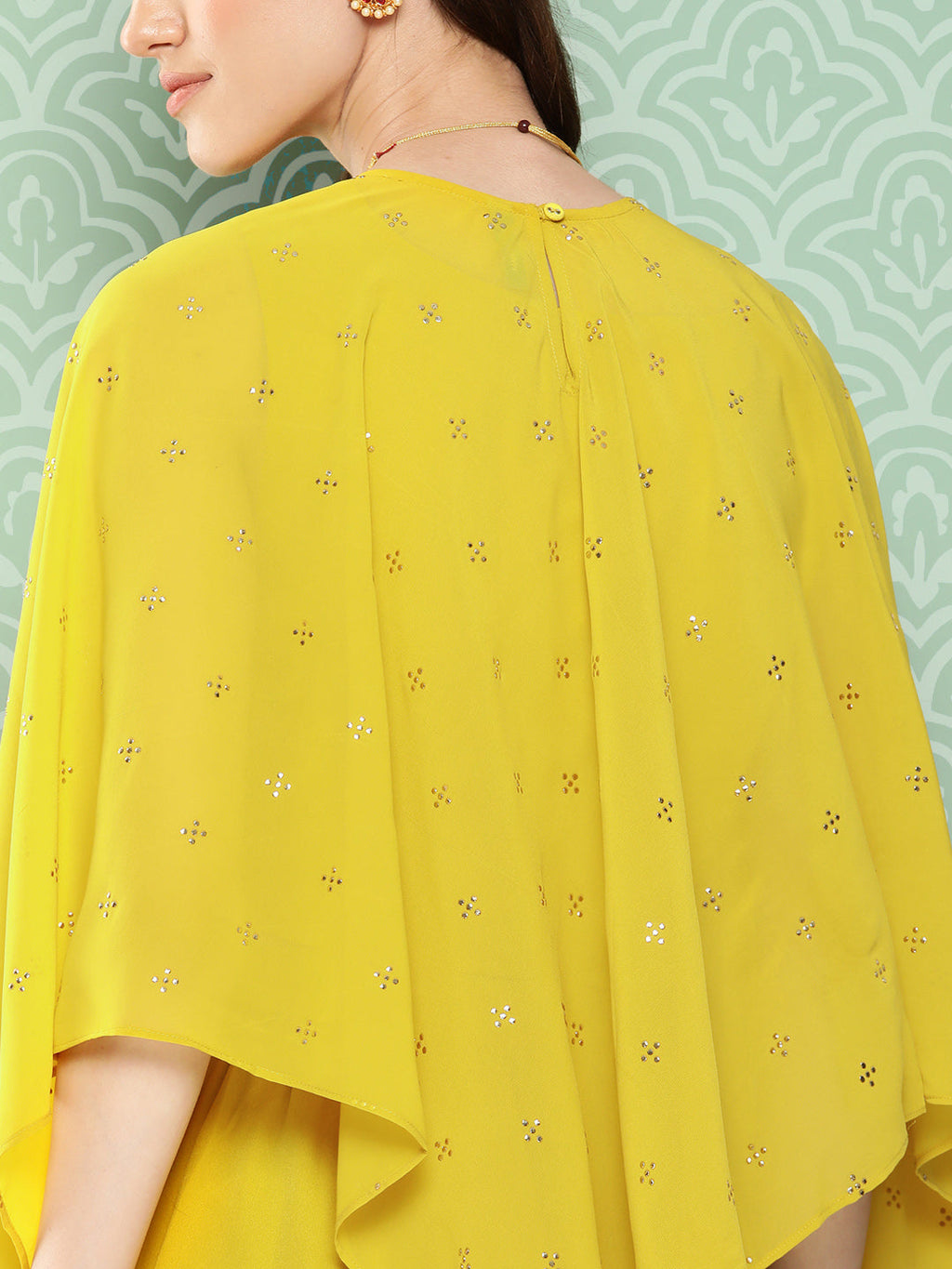 Janasya Women's Yellow Crepe Solid Crop Top Festive Top Set