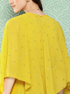 Janasya Women's Yellow Crepe Solid Crop Top Festive Top Set