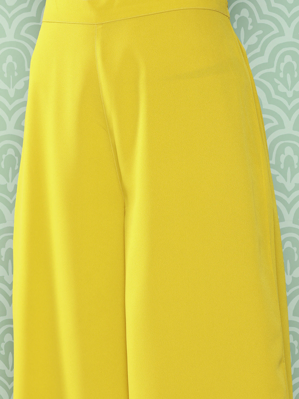 Janasya Women's Yellow Crepe Solid Crop Top Festive Top Set