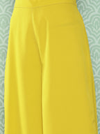 Janasya Women's Yellow Crepe Solid Crop Top Festive Top Set