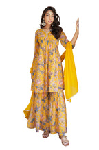 Janasya Yellow Georgette Digital Floral Printed Set