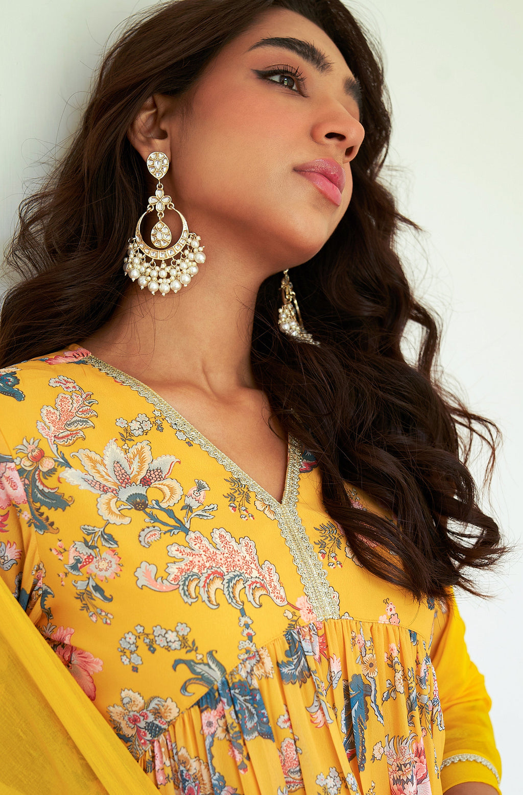 Janasya Yellow Georgette Digital Floral Printed Set