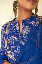 Janasya Dark Teal Blue Georgette Digital Floral Printed Set