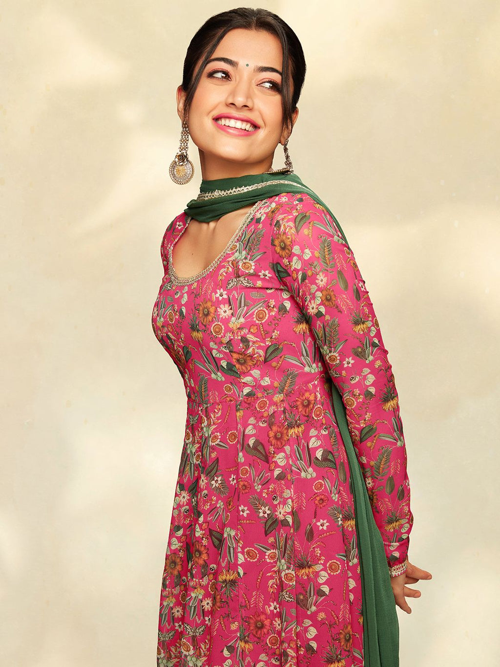 Janasya Pink Georgette Digital Floral Printed Set