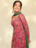 Janasya Pink Georgette Digital Floral Printed Set