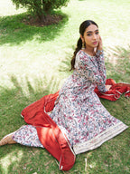 Janasya Beige Georgette Digital Floral Printed Set