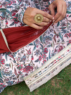 Janasya Beige Georgette Digital Floral Printed Set