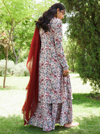 Janasya Beige Georgette Digital Floral Printed Set