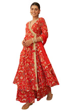 Janasya Red Cotton Floral Printed Set