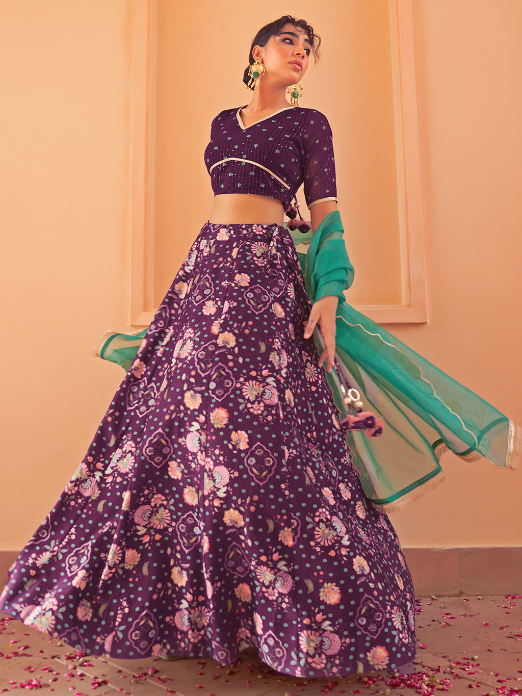 Janasya Purple Georgette Digital Floral Printed Festive Lehenga Choli