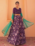 Janasya Purple Georgette Digital Floral Printed Festive Lehenga Choli