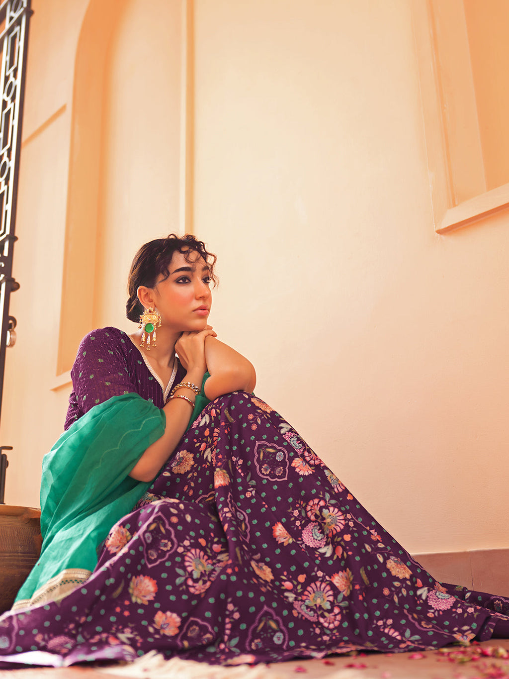 Janasya Purple Georgette Digital Floral Printed Festive Lehenga Choli