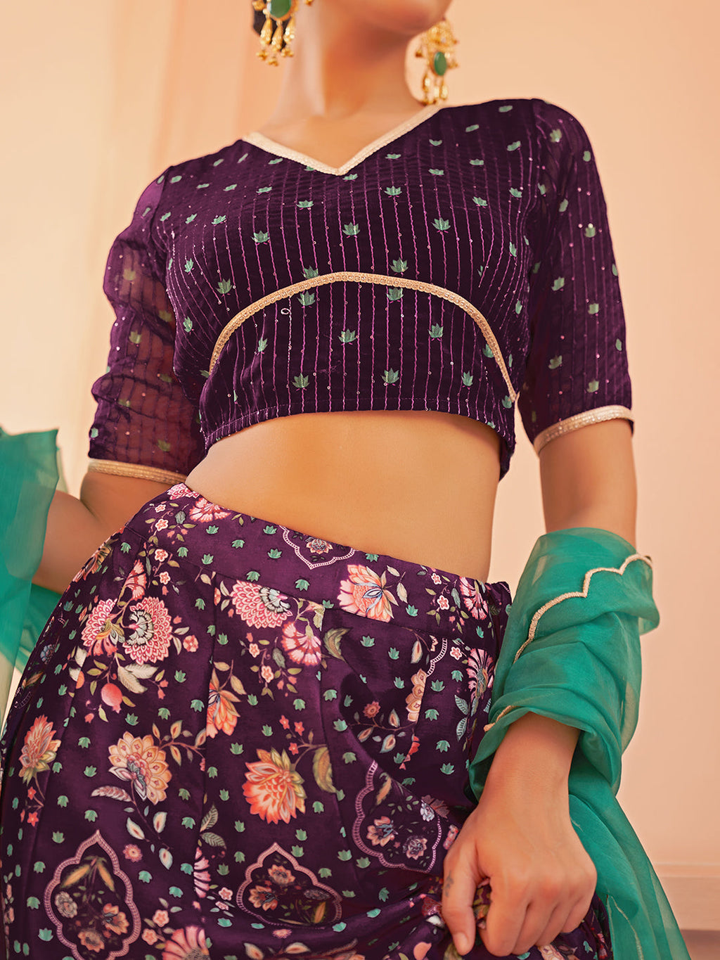 Janasya Purple Georgette Digital Floral Printed Festive Lehenga Choli