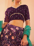 Janasya Purple Georgette Digital Floral Printed Festive Lehenga Choli