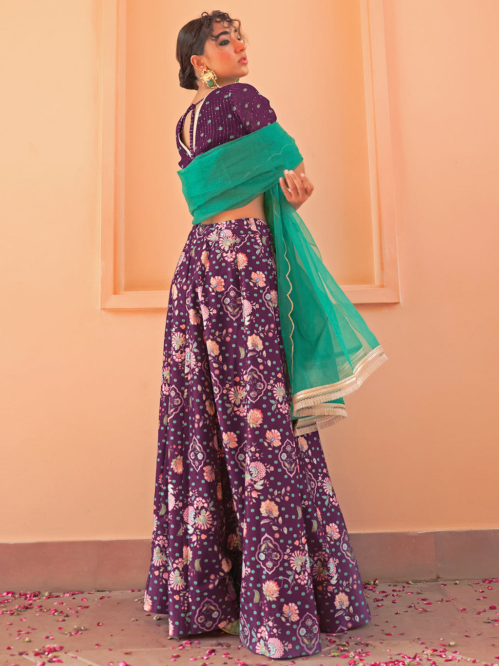 Janasya Purple Georgette Digital Floral Printed Festive Lehenga Choli