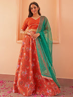 Janasya Orange Georgette Digital Floral Printed Festive Lehenga Choli