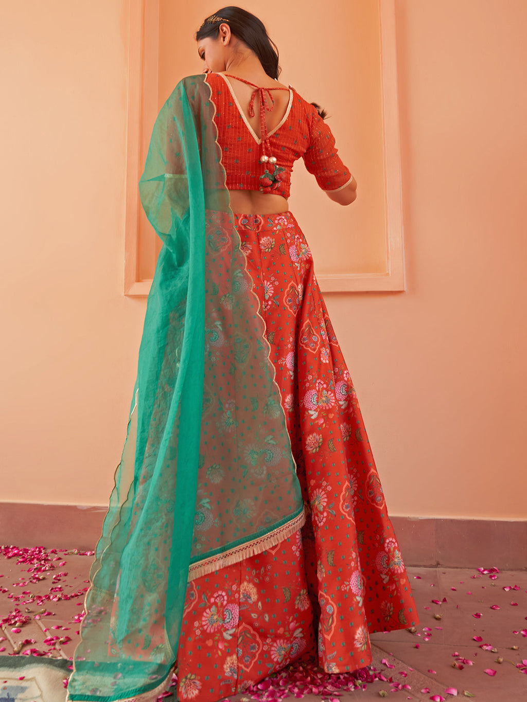 Janasya Orange Georgette Digital Floral Printed Festive Lehenga Choli