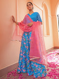 Janasya Blue Georgette Digital Floral Printed Festive Lehenga Choli