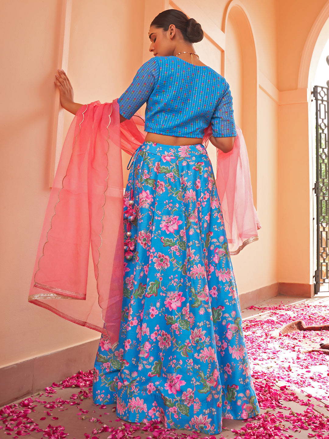 Janasya Blue Georgette Digital Floral Printed Festive Lehenga Choli