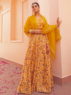 Janasya Mustard Georgette Digital Floral Printed Festive Lehenga Choli