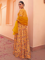 Janasya Mustard Georgette Digital Floral Printed Festive Lehenga Choli