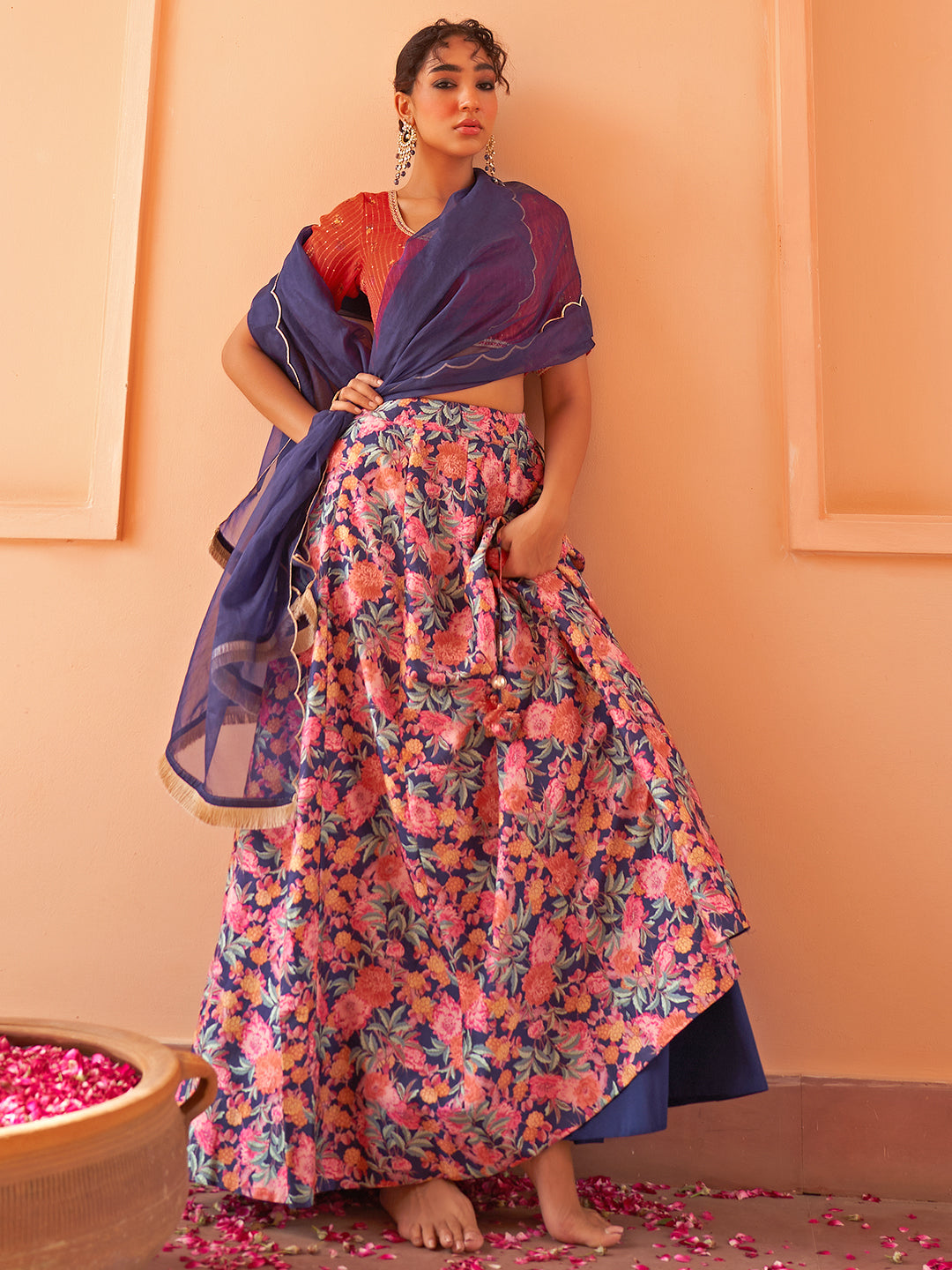 Janasya Red Georgette Digital Floral Printed Festive Lehenga Choli