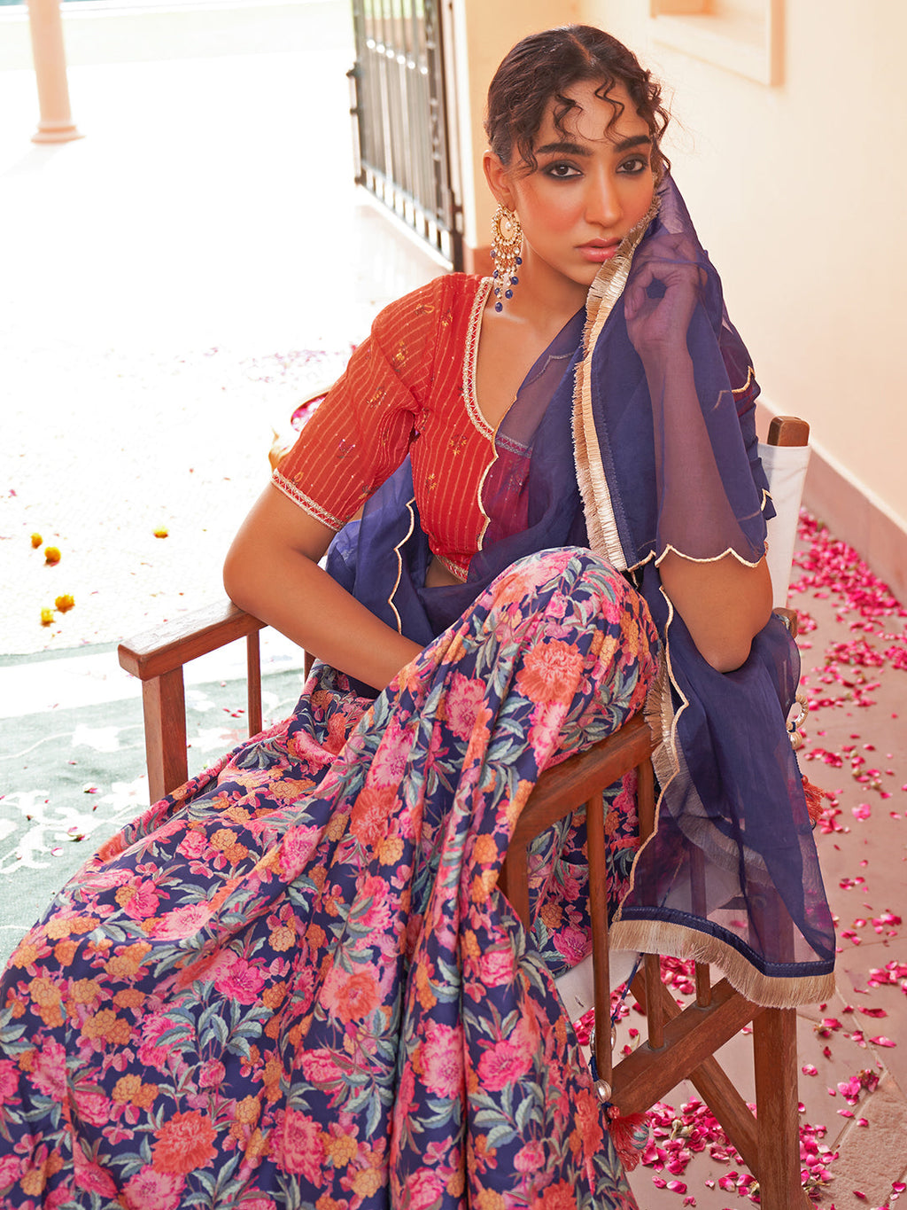 Janasya Red Georgette Digital Floral Printed Festive Lehenga Choli