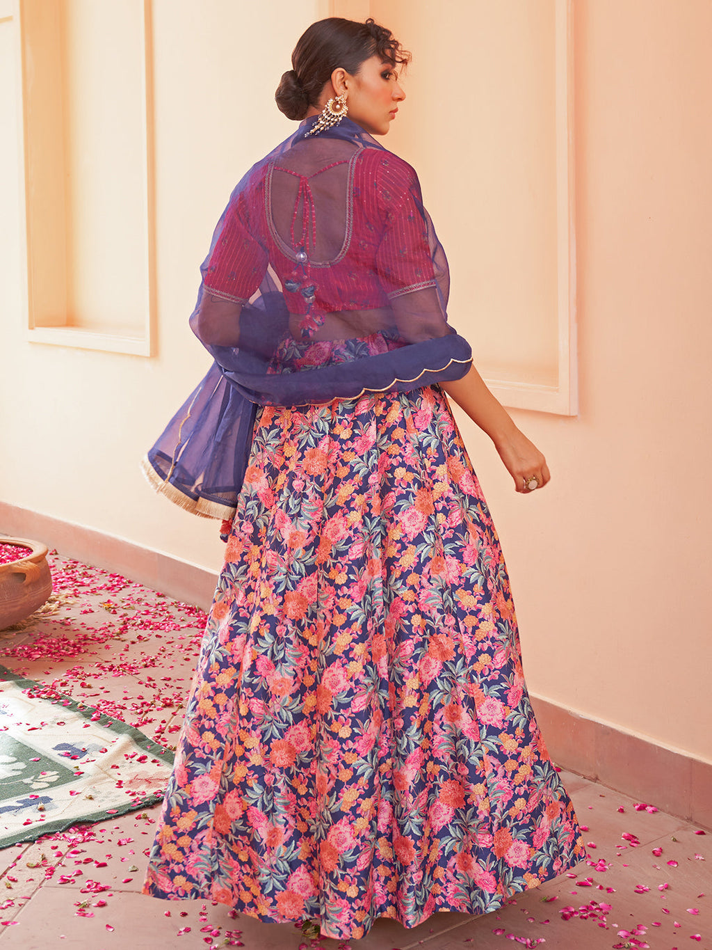 Janasya Red Georgette Digital Floral Printed Festive Lehenga Choli