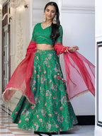 Janasya Green Georgette Digital Floral Printed Festive Lehenga Choli