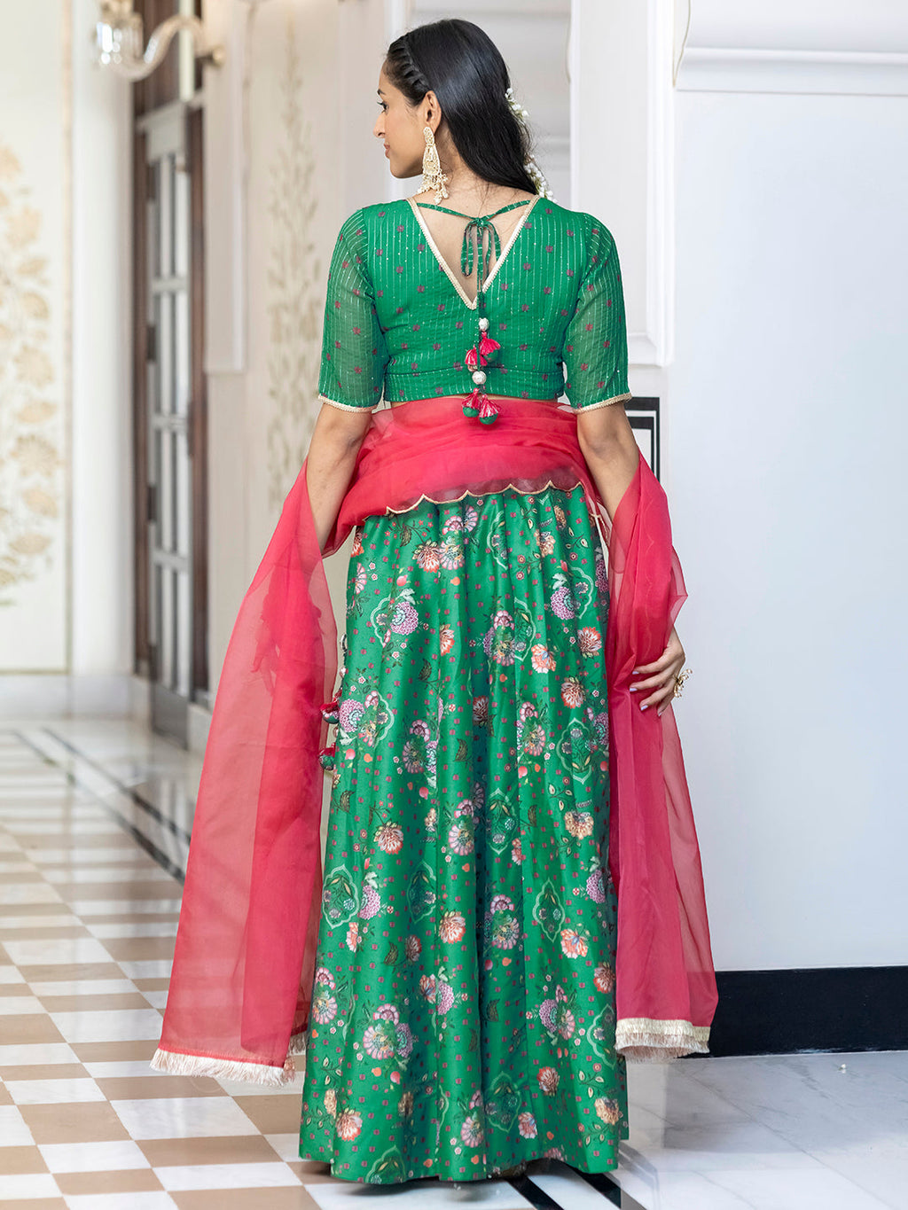 Janasya Green Georgette Digital Floral Printed Festive Lehenga Choli