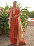 Janasya Women's Red Georgette Embellished Festive A-line Kurta Set