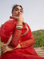 Janasya Red Organza Woven Design Festive Lehenga Choli