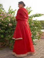Janasya Red Organza Woven Design Festive Lehenga Choli