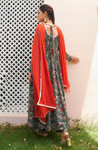 Janasya Bottle Green Georgette Digital Floral Printed Set