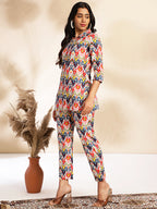 Janasya Multicolor Cotton Ikat Printed Set