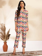 Janasya Multicolor Cotton Ikat Printed Set