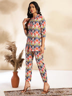 Janasya Multicolor Cotton Ikat Printed Set