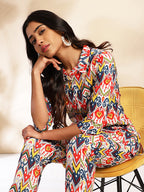 Janasya Multicolor Cotton Ikat Printed Set