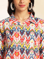 Janasya Multicolor Cotton Ikat Printed Set