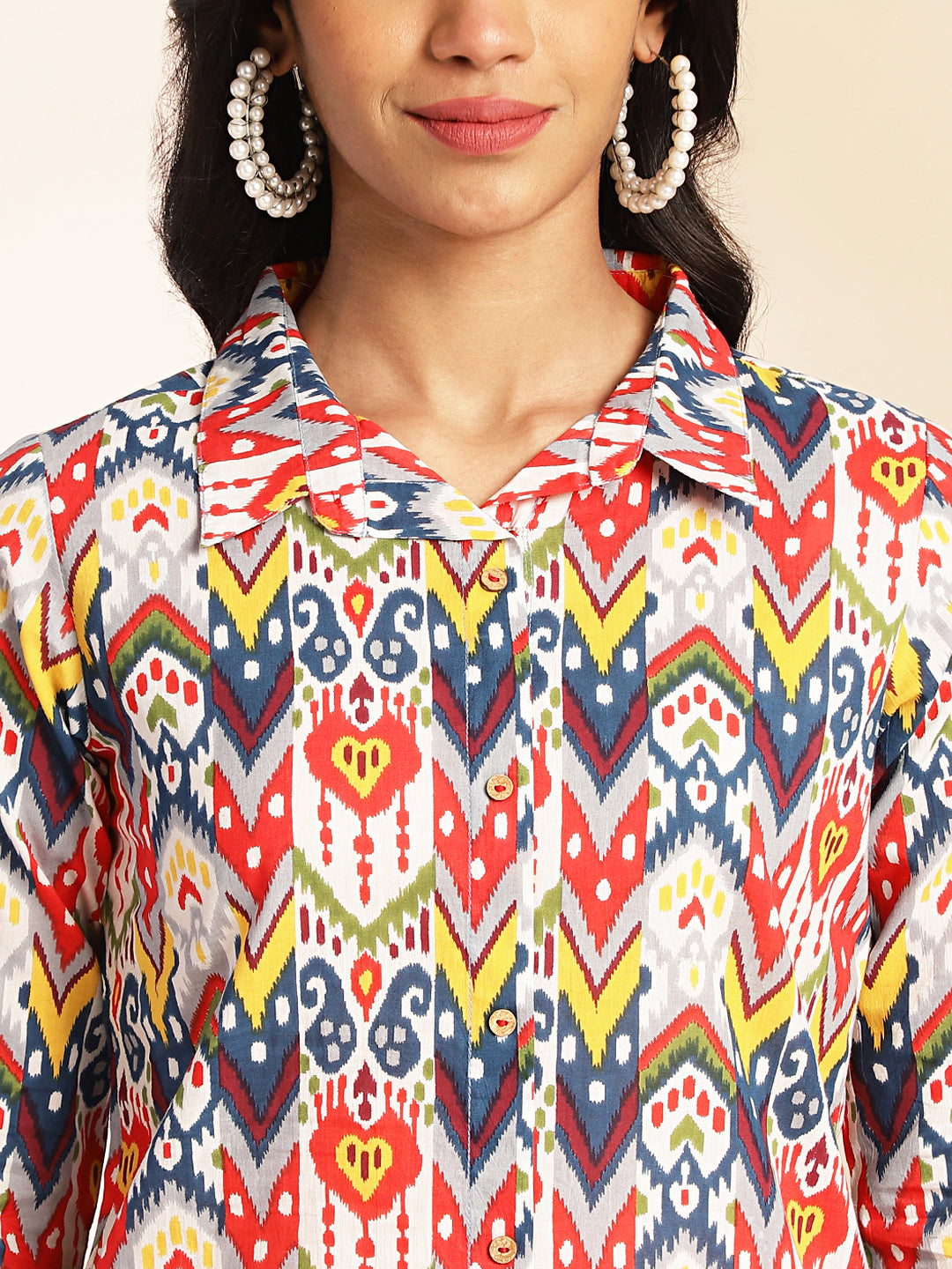 Janasya Multicolor Cotton Ikat Printed Set