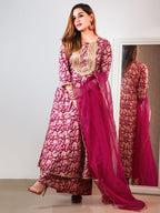 Janasya Pink Cotton Foil Floral Printed Set