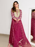 Janasya Pink Cotton Foil Floral Printed Set