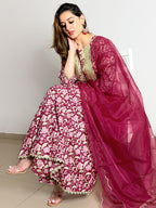 Janasya Pink Cotton Foil Floral Printed Set