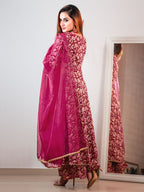 Janasya Pink Cotton Foil Floral Printed Set
