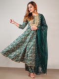 Janasya Teal Cotton Foil Floral Printed Set