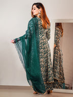 Janasya Teal Cotton Foil Floral Printed Set