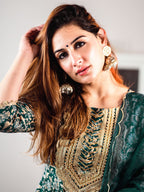 Janasya Teal Cotton Foil Floral Printed Set